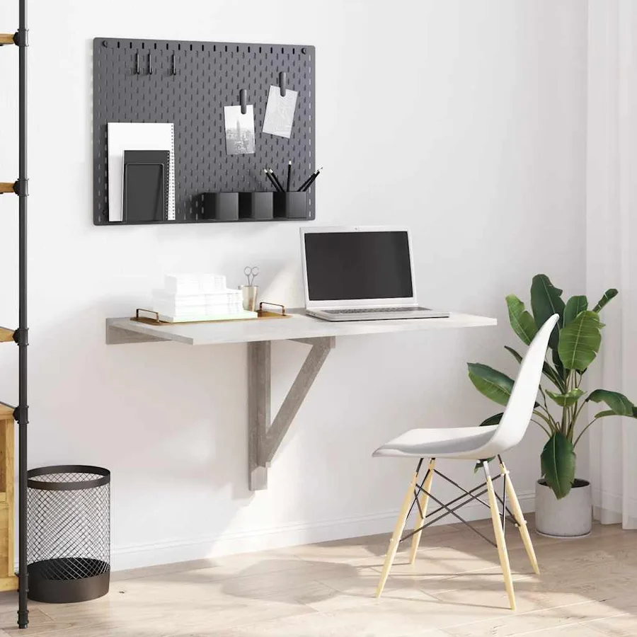 Table murale pliable Gris béton 100x60x56 cm Bois d'ingénierie - 3