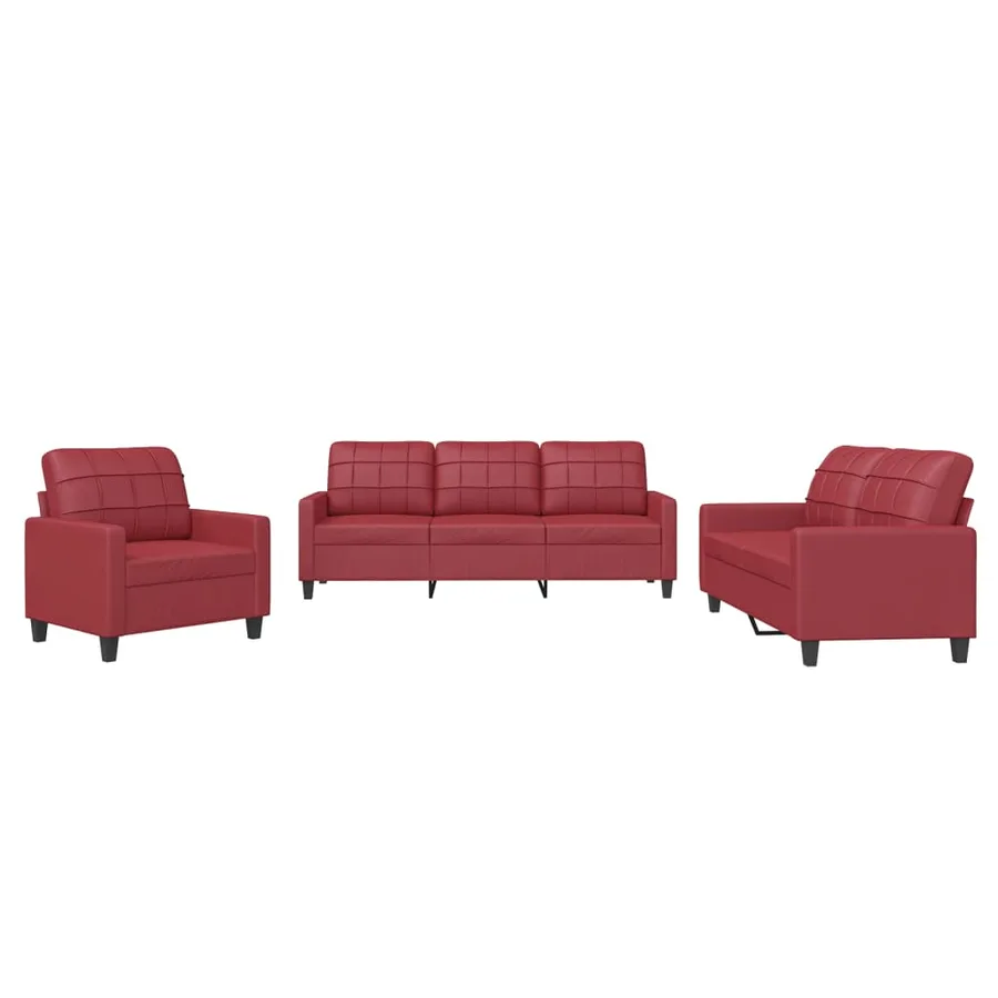 Ensemble de canapés 3 pcs et coussins Rouge bordeaux Similicuir - 2