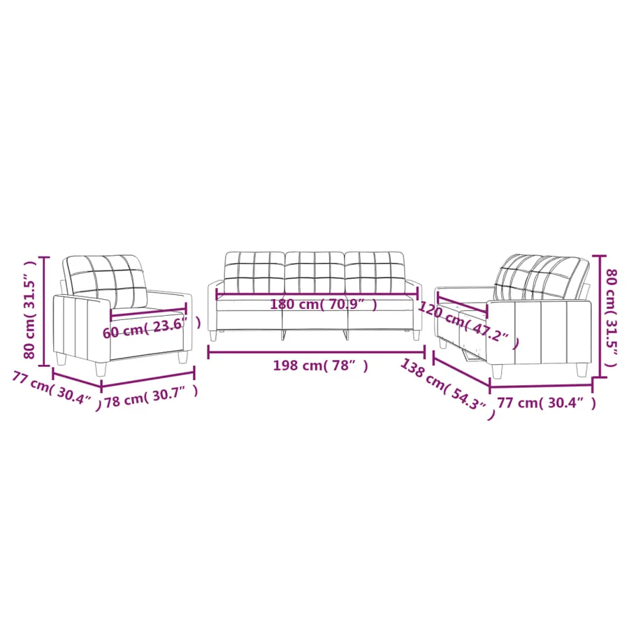 Ensemble de canapés 3 pcs et coussins Rouge bordeaux Similicuir - 8