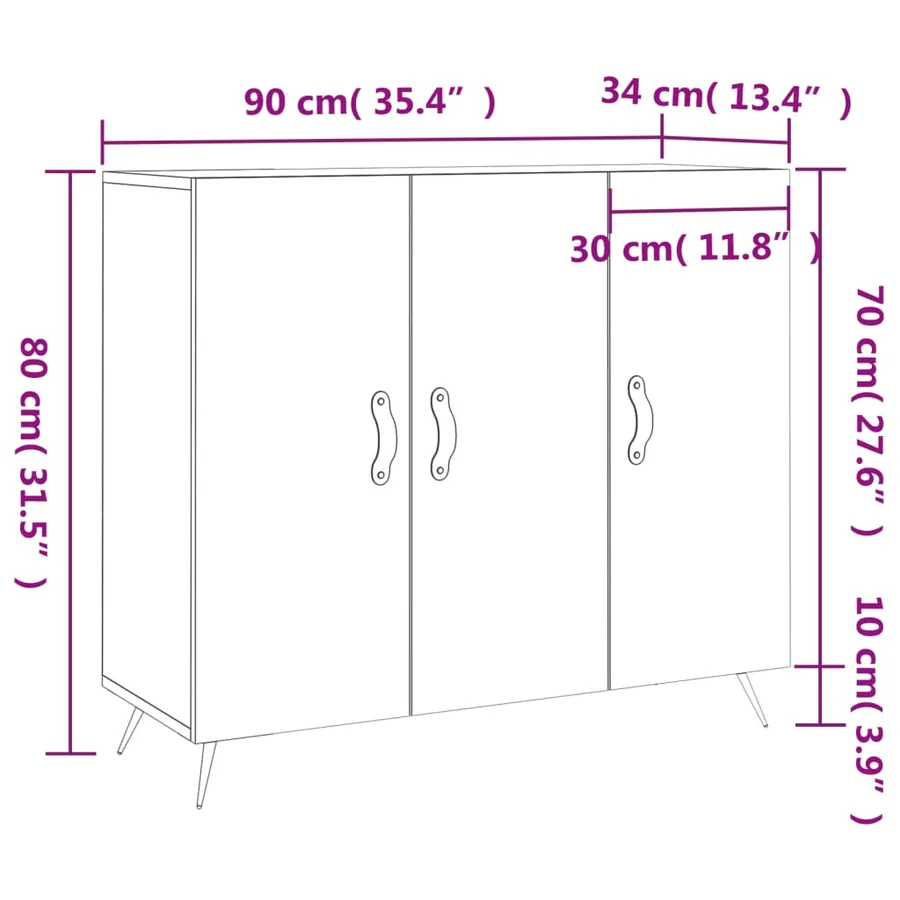 Buffet chêne sonoma 90x34x80 cm bois d'ingénierie - 13