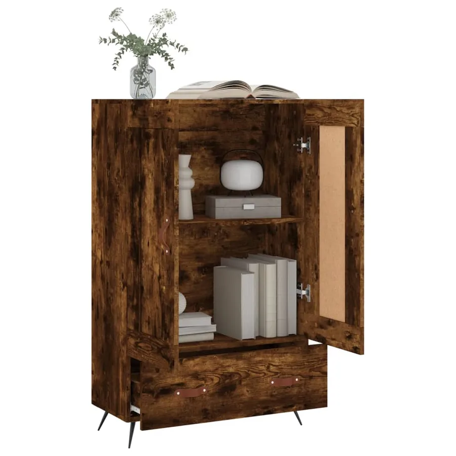 Buffet haut chêne fumé 69,5x31x115 cm bois d'ingénierie - 4