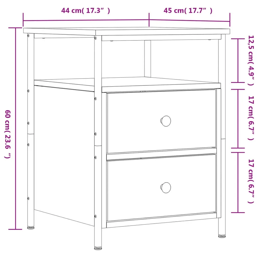 Table de chevet sonoma gris 44x45x60 cm bois d'ingénierie - 11