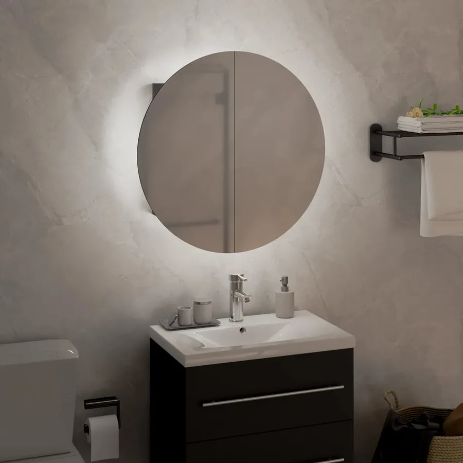 Armoire de salle de bain miroir rond et LED Gris 40x40x17,5 cm - 3