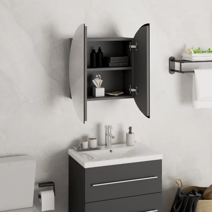 Armoire de salle de bain miroir rond et LED Gris 40x40x17,5 cm - 4