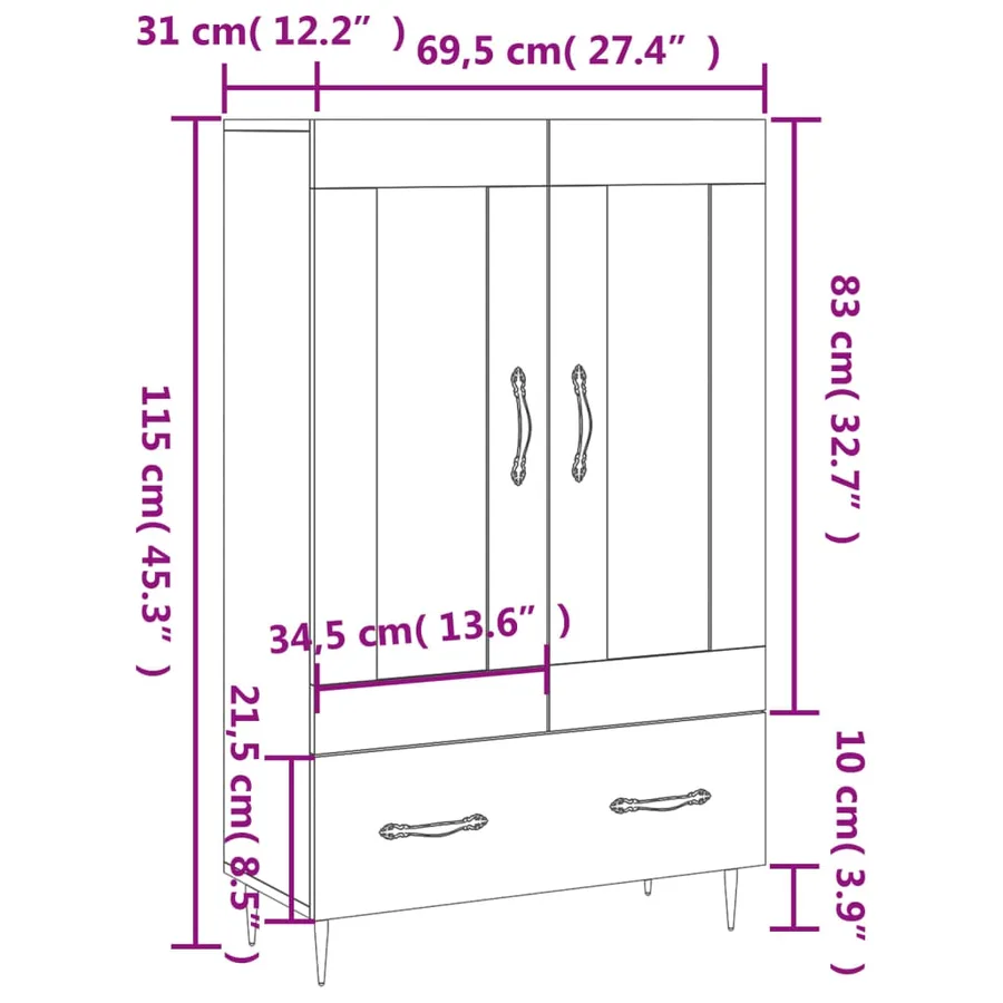 Buffet haut gris béton 69,5x31x115 cm bois d'ingénierie - 13