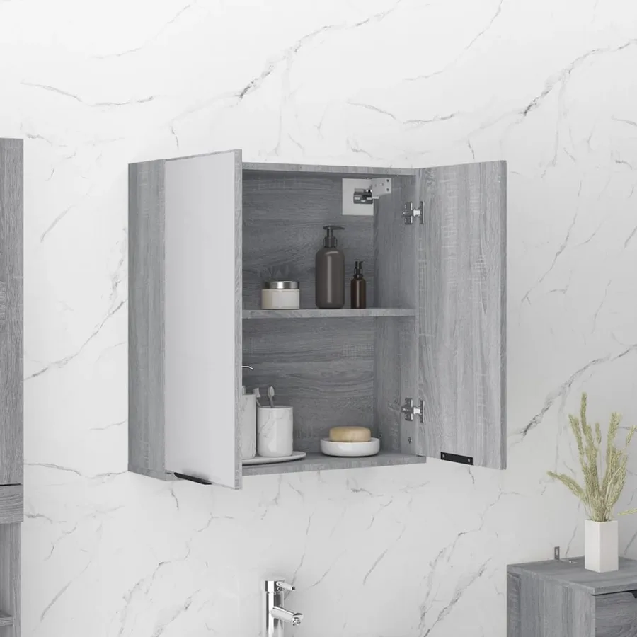 Armoire à miroir de salle de bain Sonoma gris 64x20x67 cm - 4