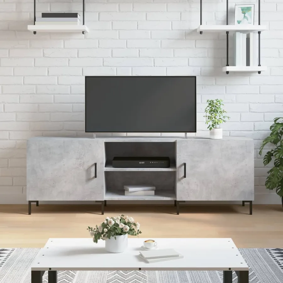Meuble TV gris béton 150x30x50 cm bois d'ingénierie