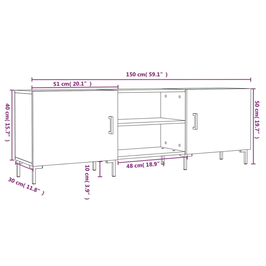 Meuble TV gris béton 150x30x50 cm bois d'ingénierie - 12