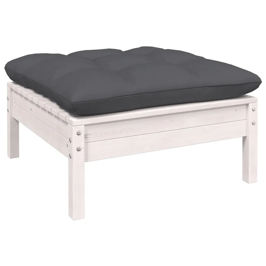 Salon de jardin 9 pcs avec coussins blanc bois de pin - 6