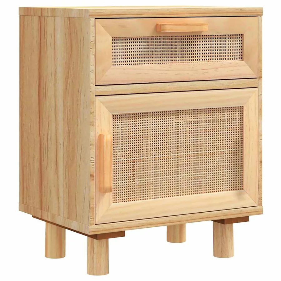 Tables de chevet 2 pcs Marron Bois pin massif et rotin naturel - 6