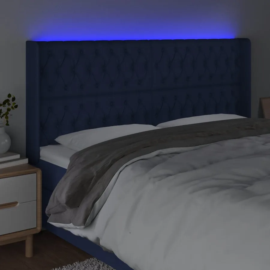 Tête de lit à LED Bleu 203x16x118/128 cm Tissu - 4