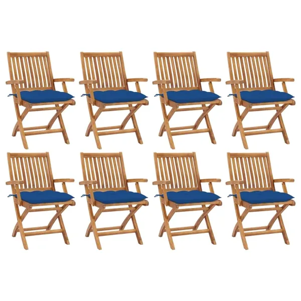 Chaises pliables de jardin avec coussins lot de 8 Teck solide