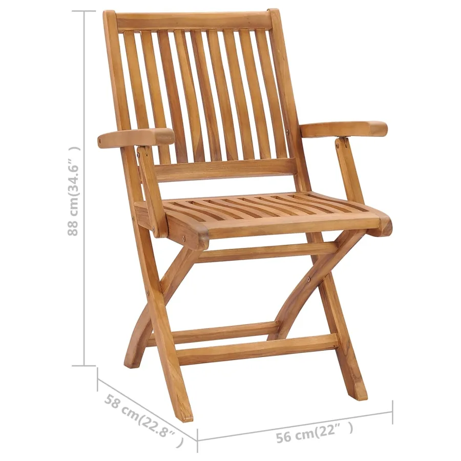 Chaises pliables de jardin avec coussins lot de 8 Teck solide - 12