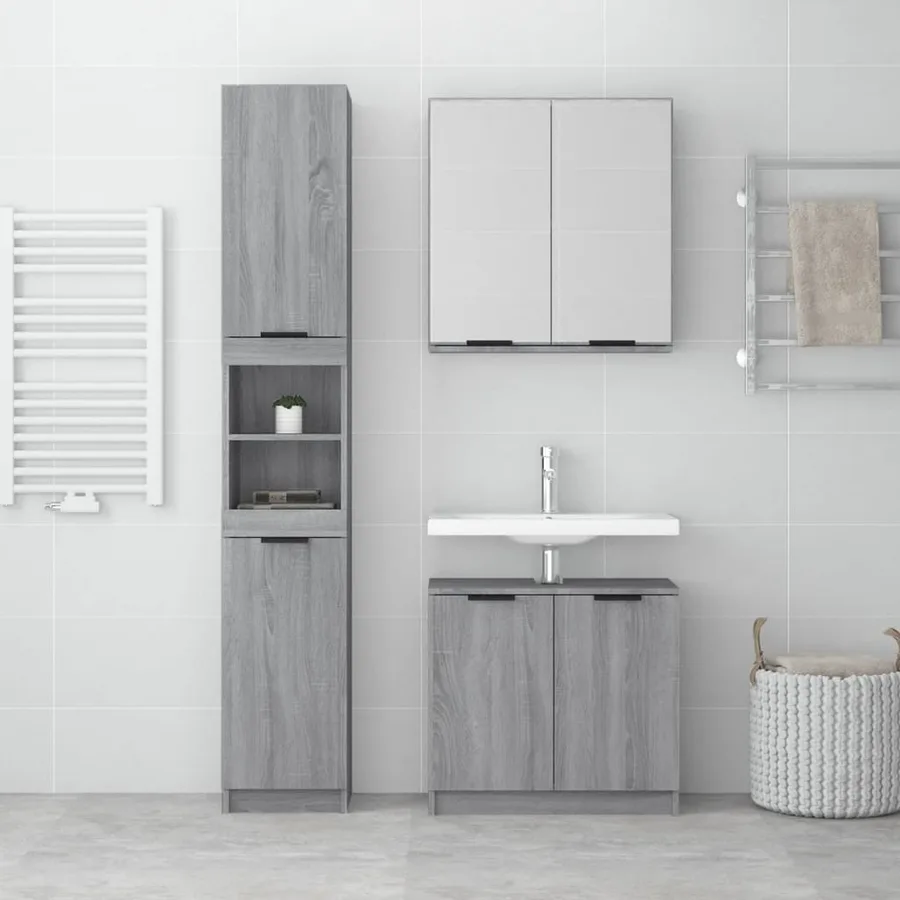 Ensemble d'armoires de salle de bain 3 pcs sonoma gris - 3