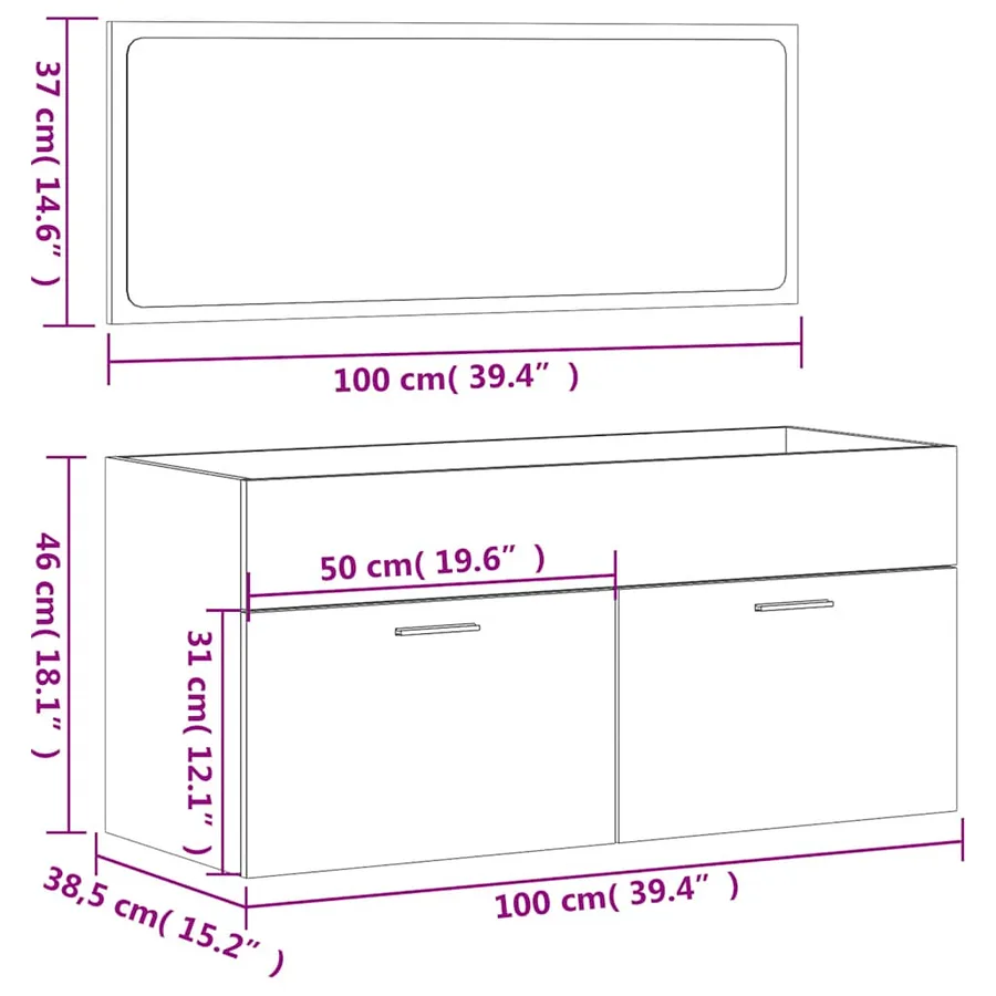 Armoire de bain avec miroir blanc brillant bois d'ingénierie - 11