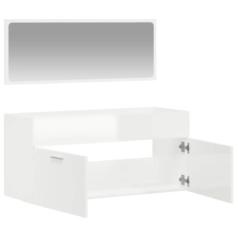 Armoire de bain avec miroir blanc brillant bois d'ingénierie - 4
