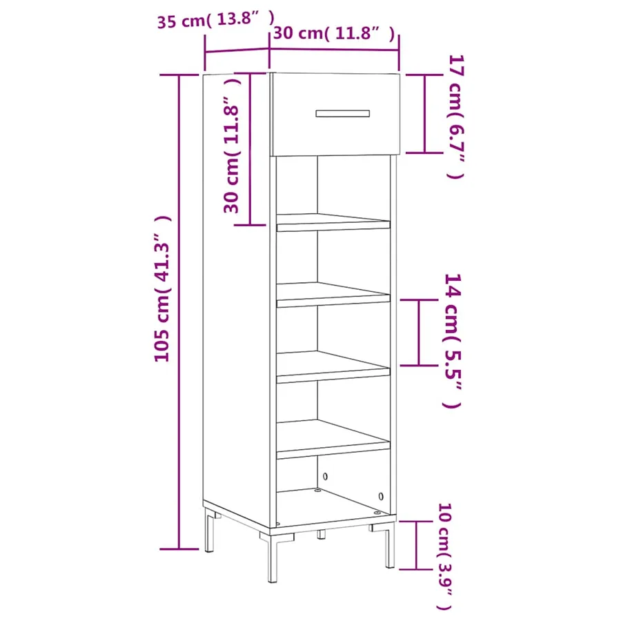 Armoire à chaussures noir 30x35x105 cm bois d'ingénierie - 12