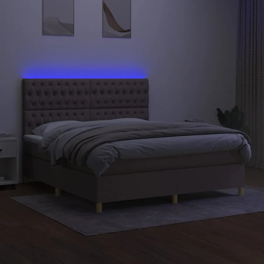 Sommier à lattes de lit et matelas et LED Taupe 160x200cm Tissu - 4