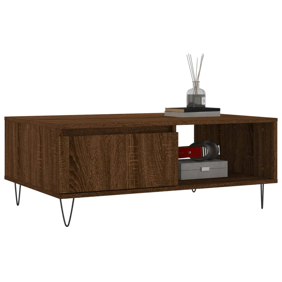 Table basse chêne marron 90x60x35 cm bois d'ingénierie - 3