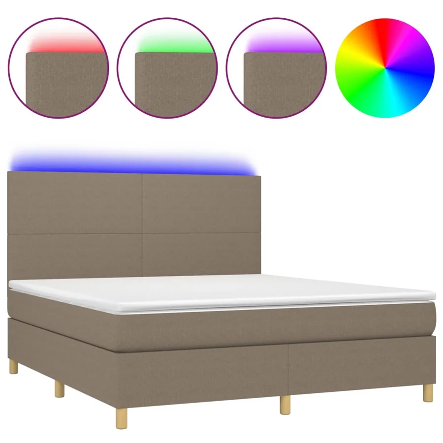 Sommier à lattes de lit et matelas et LED Taupe 160x200cm Tissu - 2