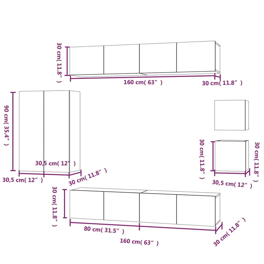 Ensemble de meubles TV 8 pcs Blanc Bois d'ingénierie - 8