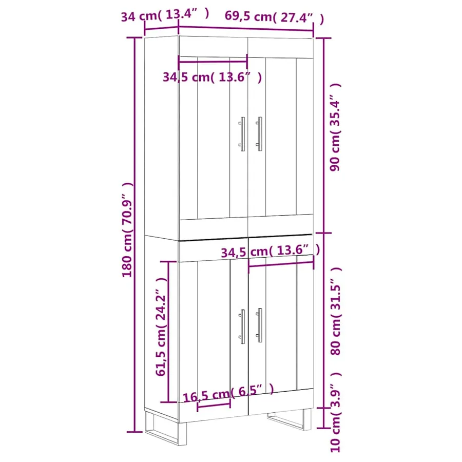 Buffet haut Gris béton 69,5x34x180 cm Bois d'ingénierie - 13