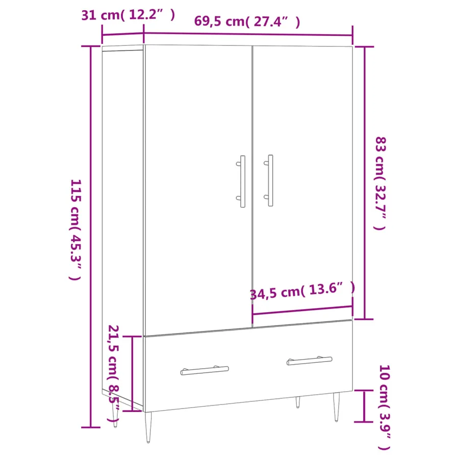 Buffet haut chêne fumé 69,5x31x115 cm bois d'ingénierie - 13