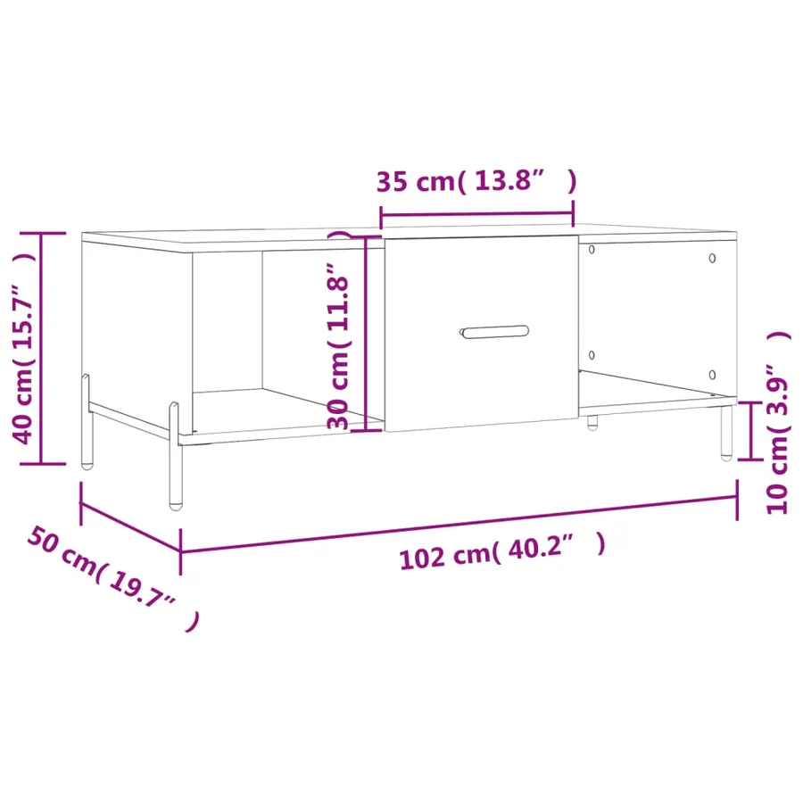 Table basse chêne sonoma 102x50x40 cm bois d'ingénierie - 13