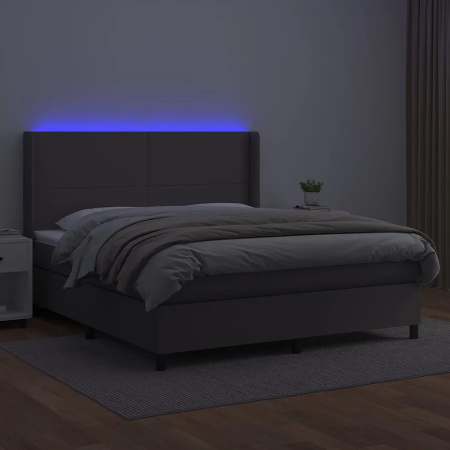 Sommier à lattes de lit matelas LED Gris 160x200 cm Similicuir - 3