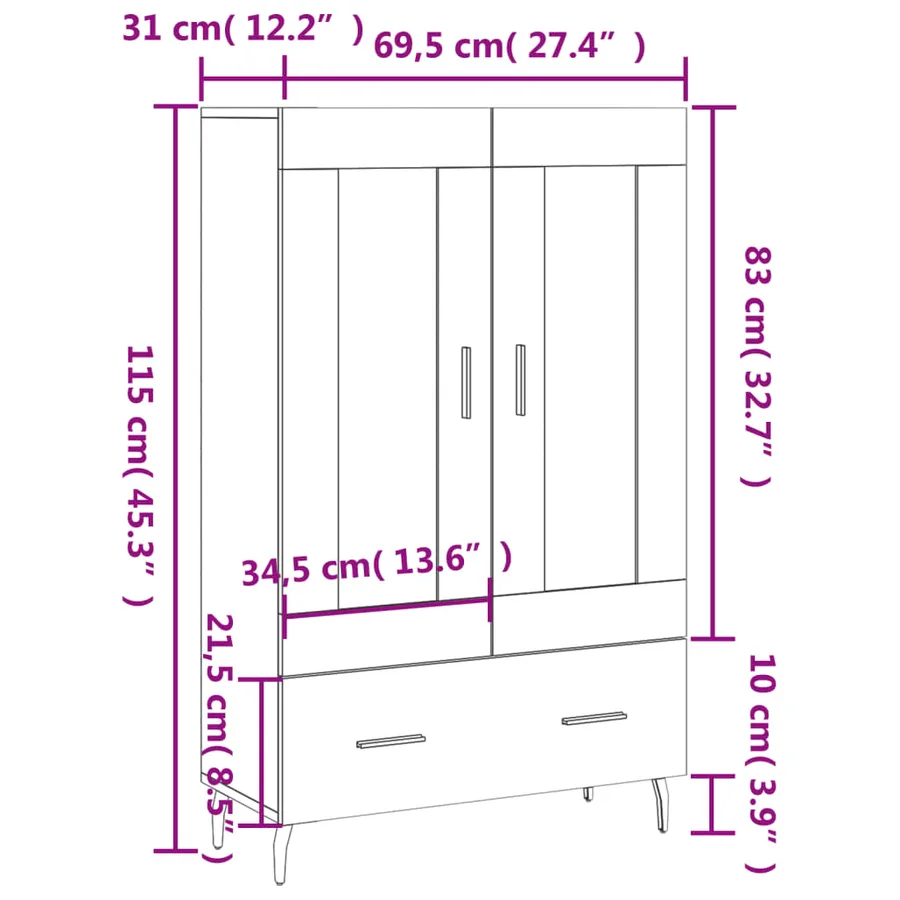 Buffet haut sonoma gris 69,5x31x115 cm bois d'ingénierie - 13