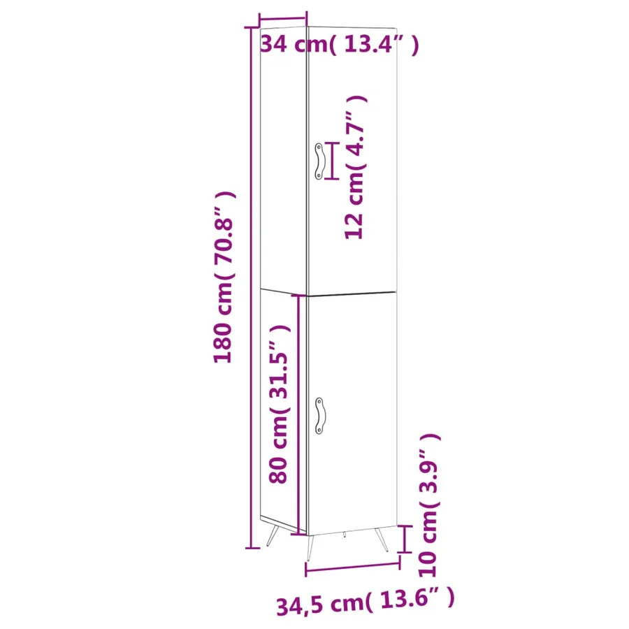 Buffet haut Sonoma gris 34,5x34x180 cm Bois d'ingénierie - 13