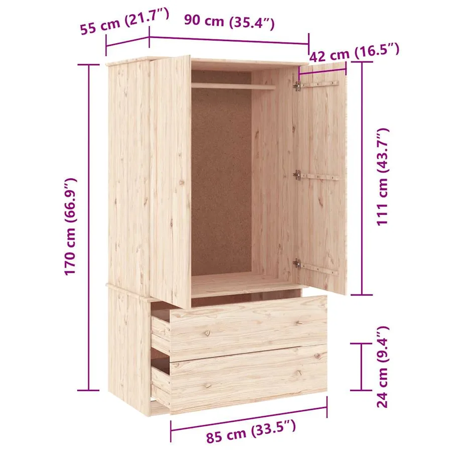Garde-robe ALTA 90x55x170 cm bois massif de pin - 9