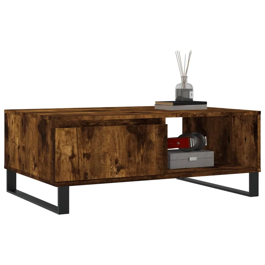 Table basse chêne fumé 90x60x35 cm bois d'ingénierie - 3