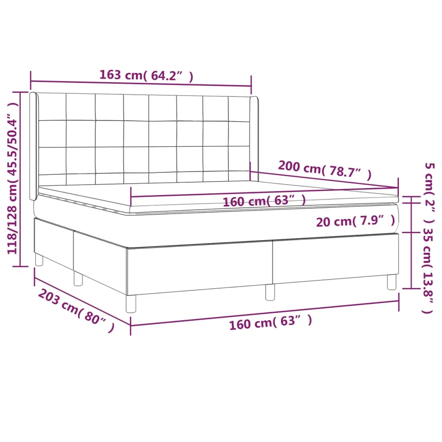 Sommier à lattes de lit avec matelas Taupe 160x200 cm Tissu - 7