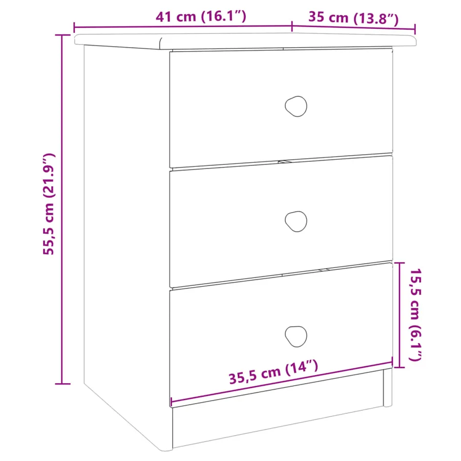 Table de chevet ALTA 41x35x55,5 cm bois de pin massif - 9