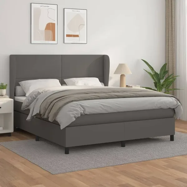 Sommier à lattes de lit avec matelas Gris 160x200 cm Similicuir