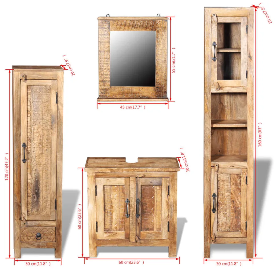 Meuble toilette+miroir et 2 armoires latérales Bois de manguier - 18