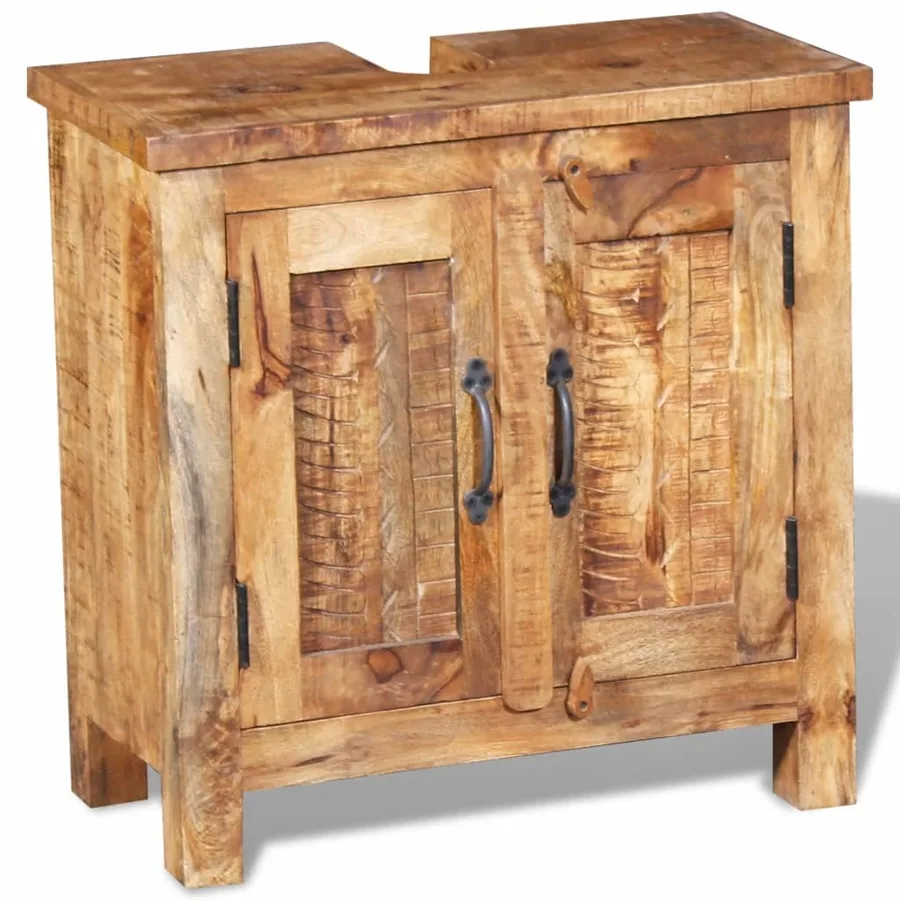 Meuble toilette+miroir et 2 armoires latérales Bois de manguier - 9