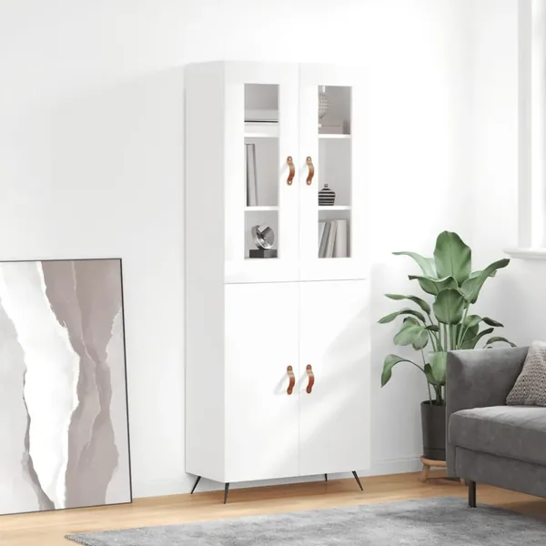 Buffet haut Blanc brillant 69,5x34x180 cm Bois d'ingénierie