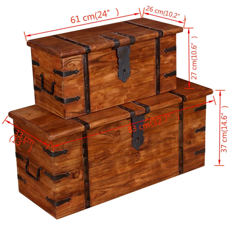 Ensemble de deux coffres de rangement Bois massif - 8