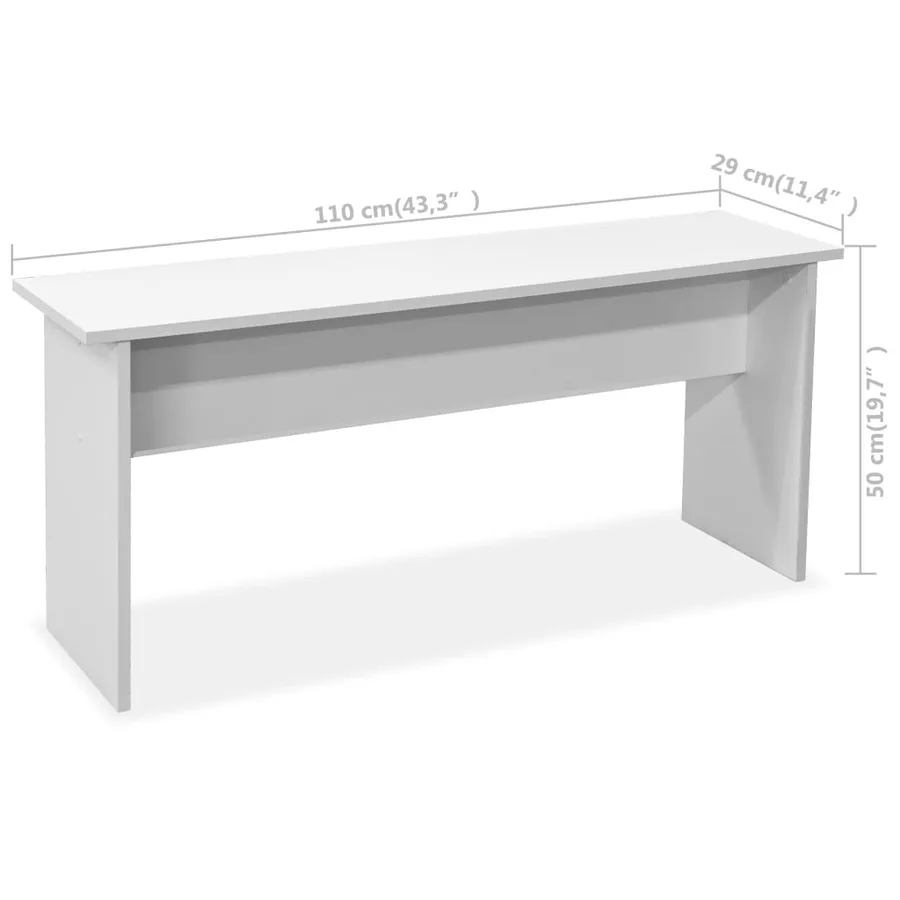 Table de salle à manger et bancs 3 pcs Bois d'ingénierie Blanc - 7