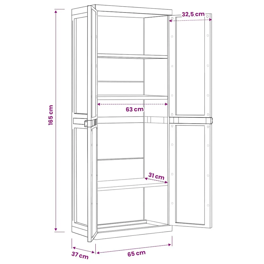Armoire de rangement d'extérieur gris et noir 65x37x165 cm PP - 12