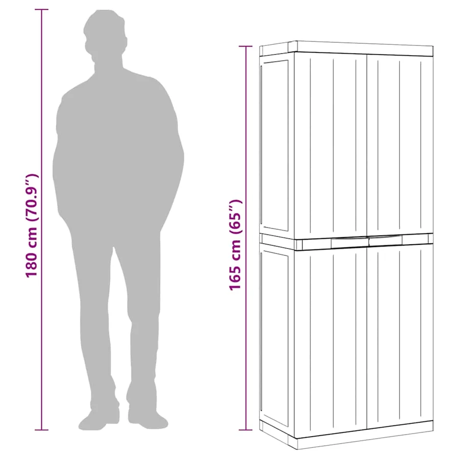 Armoire de rangement d'extérieur gris et noir 65x37x165 cm PP - 13