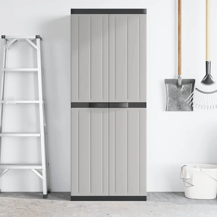 Armoire de rangement d'extérieur gris et noir 65x37x165 cm PP - 3
