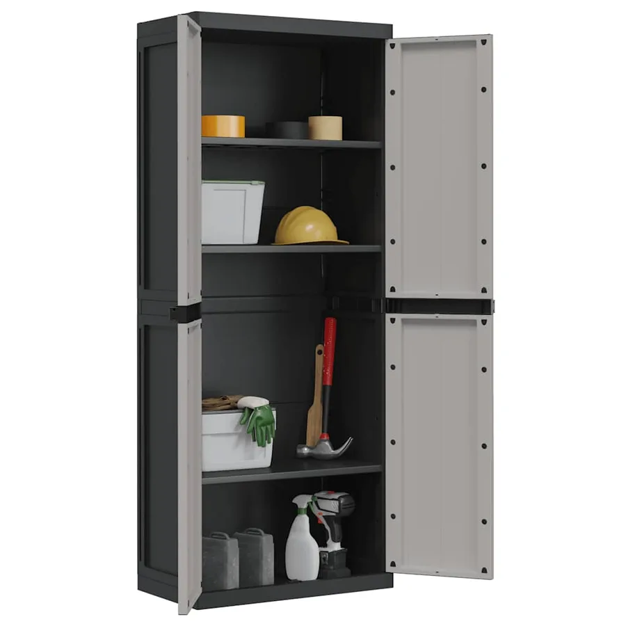 Armoire de rangement d'extérieur gris et noir 65x37x165 cm PP - 4