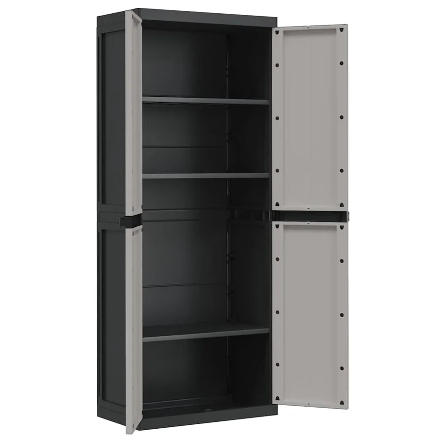 Armoire de rangement d'extérieur gris et noir 65x37x165 cm PP - 5