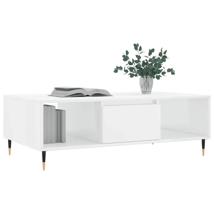 Table basse blanc brillant 104x60x35 cm bois d'ingénierie - 3