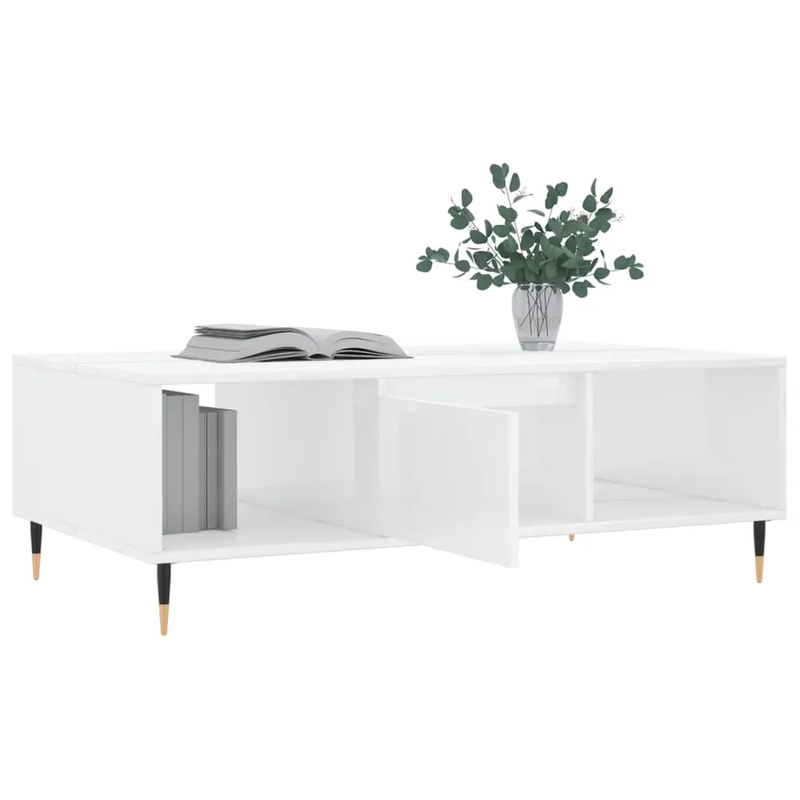 Table basse blanc brillant 104x60x35 cm bois d'ingénierie - 4