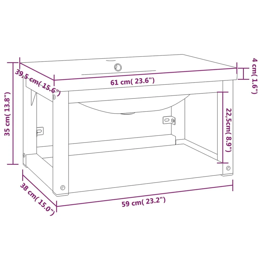 Cadre de lavabo de salle de bain vasque à encastrer Noir Fer - 7