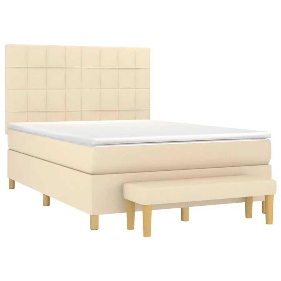 Sommier à lattes de lit avec matelas Crème 140x200 cm Tissu - 3